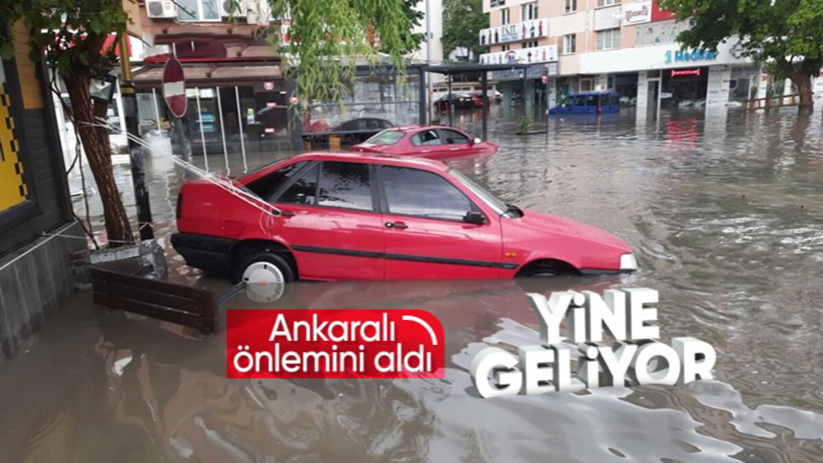 Ankara’da sağanak yağış sonrası arabayı direğe bağladılar! Valilik yeni yağış için uyardı