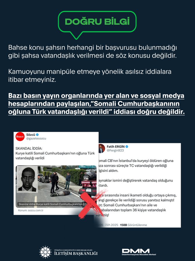 DMM, Somali Cumhurbaşkanı’nın oğluna Türk vatandaşlığı verildiğine yönelik iddiaları yalanladı