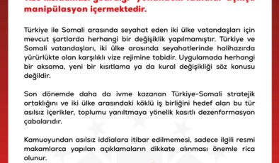DMM’den ‘Somali’nin Türk vatandaşlarına vize kısıtlaması getirdiği’ iddiasına yalanlama