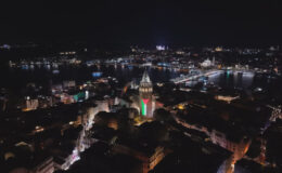 Galata Kulesi’ne Filistin bayrağı yansıtıldı