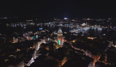 Galata Kulesi’ne Filistin bayrağı yansıtıldı